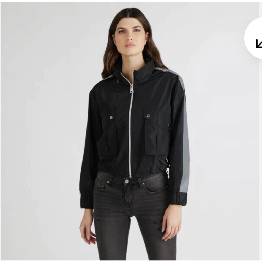 NVLT Women’s Reflective Trim Packable Cropped Jacket, Size Large, Black and Gray
